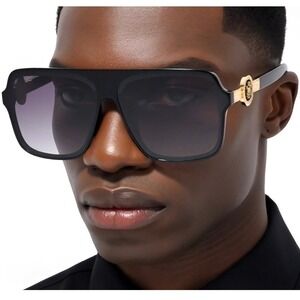 Sunglasses Mens Square Black Lens Outdoor Trendy Style Elegant UV400 Protection